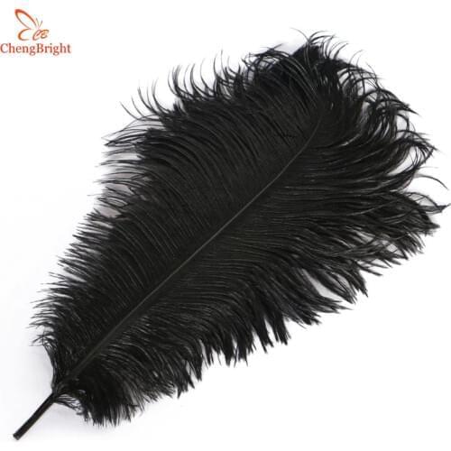 CHENGBRIGHT Hard Rod 10Pcs Natural Black Ostrich Feathers For Crafts 15-70CM Carnival Costumes Home Wedding Decorations Plumes