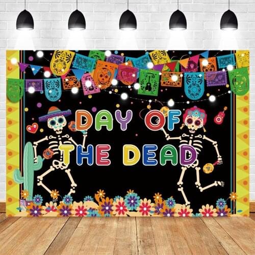 Day Of The Dead Backdrop Mexican Fiesta Sugar Skull Flowers Photography Background Dia De Los Muertos Dress-Up Photo Studio