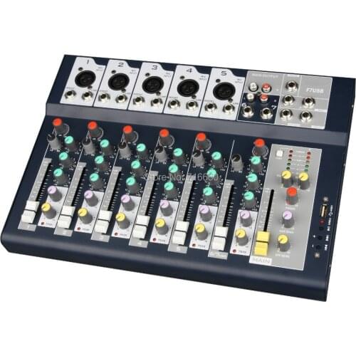 F7-USB Mini Audio Mixer Console with USB,Built in effect processor Audio Mixer, 7 channel mixer sound console 48v power supply