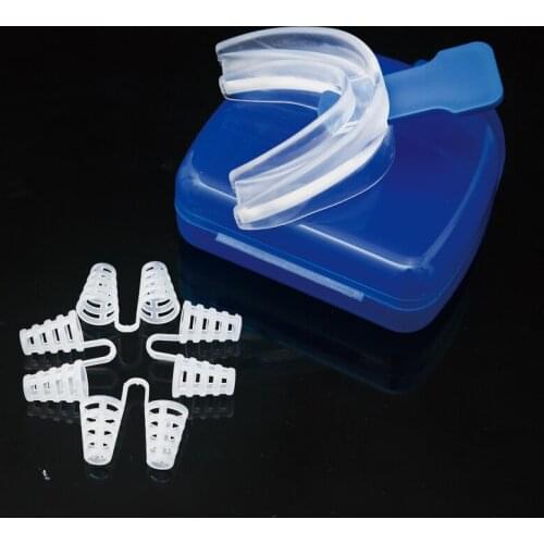 Hot Sale Quality Anti Snore Nose Clip Nasal Device+Stop Snore Mouthguard Silicone Mouthpiece Apnea Guard for Easy Health Sleep