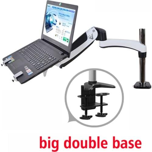 GST112T-LP20 full motion aluminum Strong gas spring dual arm laptop desktop Mount swivel stand grommet hole clamp notebook tray
