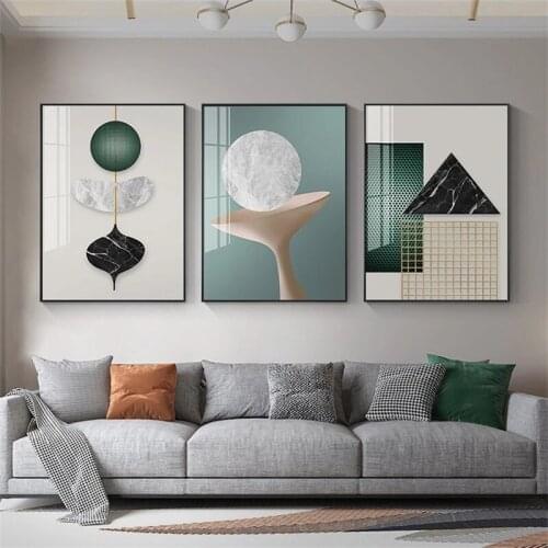 Canvas With Green Geometry Marble Combination Creative Modern Art Painting Print Wall Poster Home Decor For Living Room
