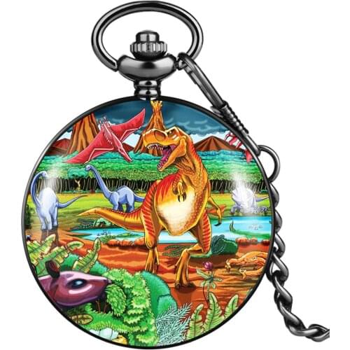Anime color Dinosaur Personality Quartz Pocket Watch Boy Classic White Dial Hollow Pointer Girl Flip Case Pendant Pocket Watch