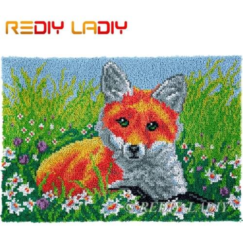 Latch Hook Rug Red Fox Grass Chunky Yarn Tapestry Kits DIY Carpet Rug Knitted Floor Mat Crocheting Cushion Arts & Crafts 85*58cm