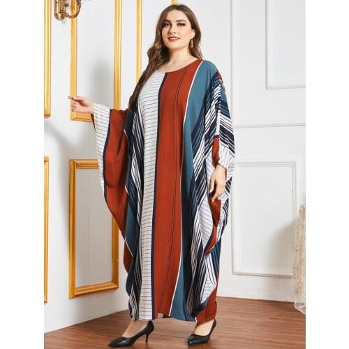 Kaftan Muslim Dress Women Bodycon Floor-Length Bohemian Batwing Sleeve Clothing Fashion Moroccan Robe