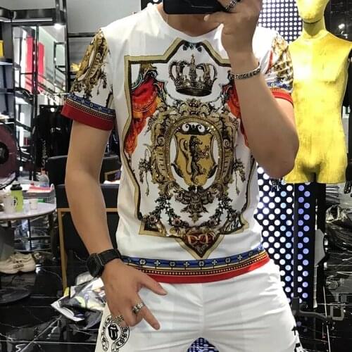 2021 Trend 3D Golden Chain Print Baroque Men Brand T-Shirt Summer Exquisite Short Sleeve Royal Hip Hop Clothes Tops Tees