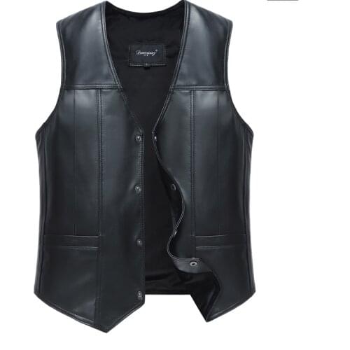 Mens Leather Fleece Waistcoat Genuine Sheepskin Leather Vest Male Business Casual Solid Autumn Winter Warm Sleeveless Jackets