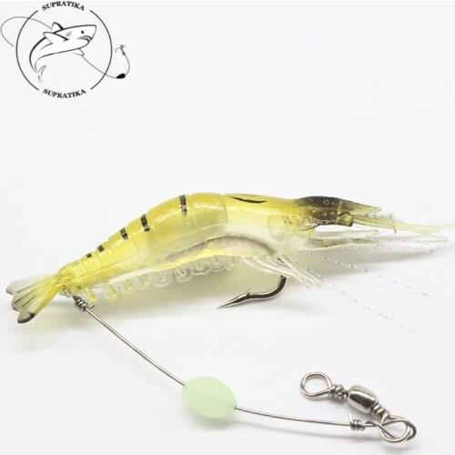 Soft Lures Luminous Artificial Shrimp Bait 95mm/6.5g Sea Fishing Lure Long Stainless Steel Wire Swivel Connector Silicone Bait
