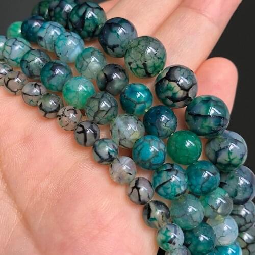 Natural Stone Green Cracked Dream Fire Dragon Veins Agates Smooth Loose Spacer Beads For Jewelry Making 6/8/10mm DIY Bracelets