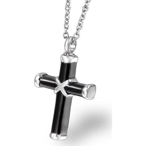 Stainless Steel Black Christ Cross Cremation Pendant Necklace Ash Urn Jewelry Gift For Human with Chain