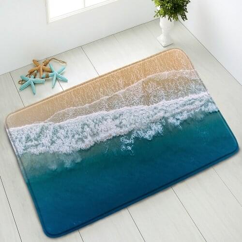 Ocean Beach Scenery Non-Slip Bathroom Mat Dolphin Shark Shell Summer Seaside Landscape Bedroom Kitchen Doormat Absorbent Carpet