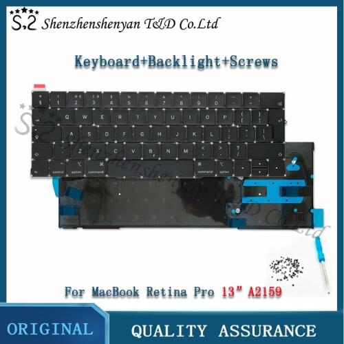 New A2159 UK EU English Keyboard with Backlight and Screws for MacBook Pro Retina 13.3 "2019 year