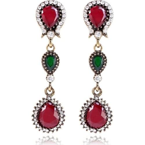 Luxury African Designer Earrings for Women Red Stone Water Drop Vintage Earrings Long Gold Ancient Bohemian Jewelry
