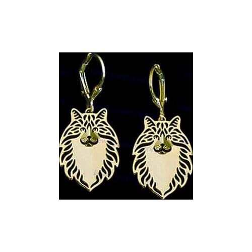 Wholesale Handmade Cartoon Norwegian Forest cat Earring jewelry golden color plated mini cat Earring 12pair/lot