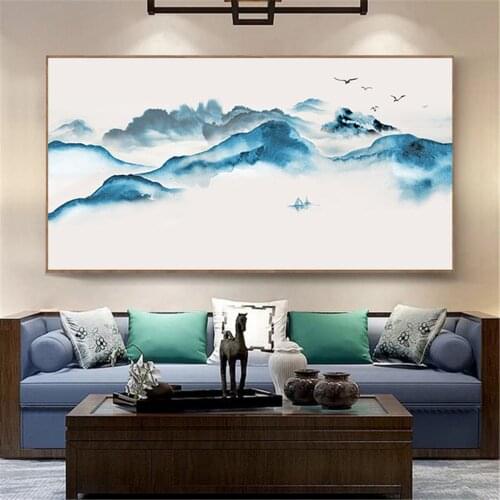 Blue Landscape Mountain Painting Poster Canvas Print Painting Wall Art Living Room Home Decoration