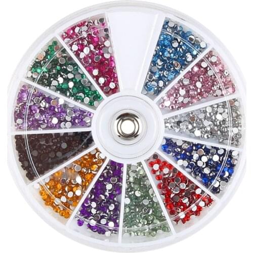 Mixed 12 Color 1.5MM,2MM,3MM Shining Stone 3d Nail Rhinestones Small Beads Manicure DIY Nail Art Decoration In Wheel Accessories