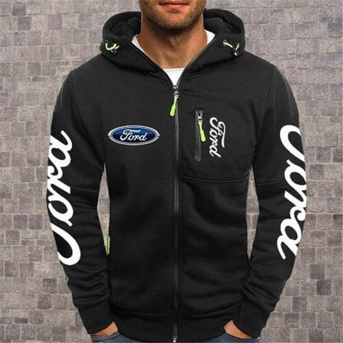 Spring Autumn Mens Hoodies Ford Mustang Logo Casual HipHop Long Sleeve Hooded Sweatshirts Fashion Zipper Jacket Men Tops