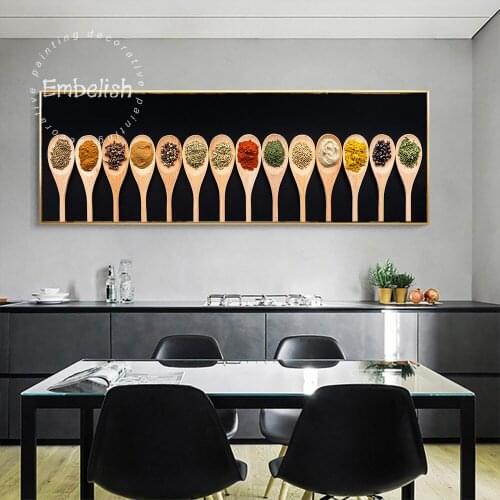 Embelish Various Spices In Wooden Spoons Kitchen Canvas Painting Cuadros Scandinavian Poster Wall Art Food HD Canvas Pictures