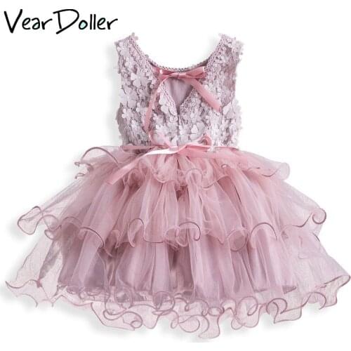 VearDoller Girls Casual Dresses 2020 New Girls Princess Dress Floral Kids Dresses for Girl Full Dress Dance Lace Mesh Ball Gown