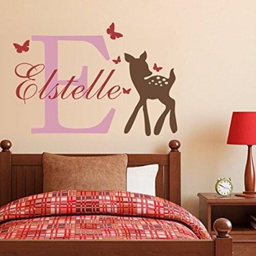Vinyl Wall Murals Girls Room Decor Custom Names Wall Sticker Butterfly With Deer Vinyl Wall Art Decals Kids Room Art AZ790