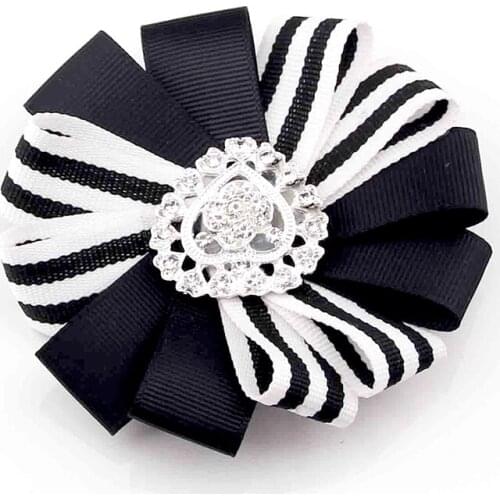Women Rhinestone Stripe Mixed Color Ribbon Sun Flower Brooch Neck Pin Hair Hat Clothing Decoration Jewelry School Accessories