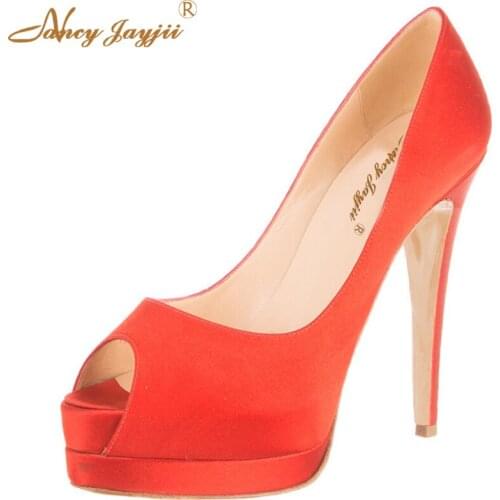 2021 Red Sexy Suede Peep Toe Pumps With Double Stacked Platforms And Tonal Stitching Throughout Shoes Woman Dress Party 4-16