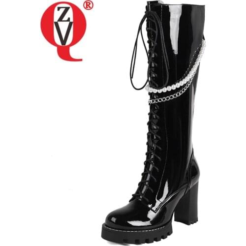 ZVQ Women winter New Style Leisure High boots Fashion String beads metal chain decoration Round Toe Concise Mature Comfortable