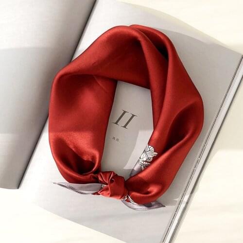 Luna&Dolphin Women Small Square Scarf 53x53CM Nature Silk Flower Print Dark Red Gold Spring Bandanas Headbands Lady Kerchief