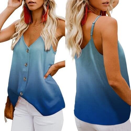 Women Casual Summer Camisole Tops Sleeveless Off Shoulder Gradation Buttons Vest Ladies V Neck Loose Tank Tops Female Plus Size