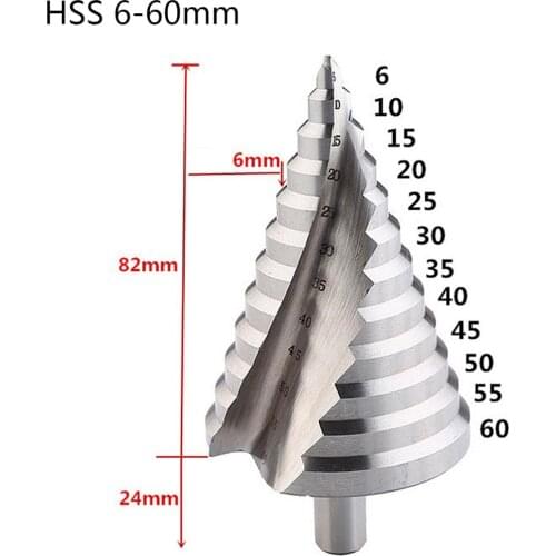 1pcs 6-60mm 100% Brand New and High Quality 4241 Spiral Groove Wood Metal Hole Cutter HSS Round Shank Step Cone Drill Bit