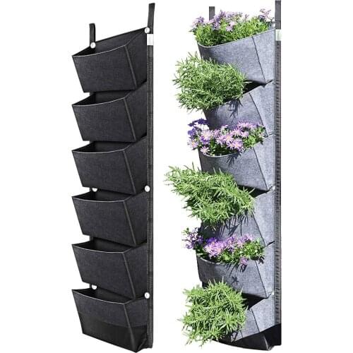 107 X 30cm 6 Pocket Green Vertical Garden Planter Wall-mounted Planting Flower Grow Bag Vegetable Fruit Home Garden Supplies