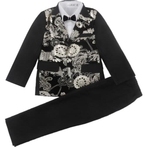 Flowers Boys Formal Luxurious GILDING process Jacket + Pants 2Pcs Wedding Suit Kids Party Dress Children Performance Costume