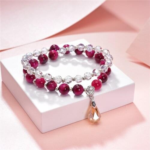 8mm Tiger Eye Natural Stone Beads Bracelet 2 Row Crystal Round Beads Women Yoga Healing Balance Bracelets Jewelry 7.5inch Y803