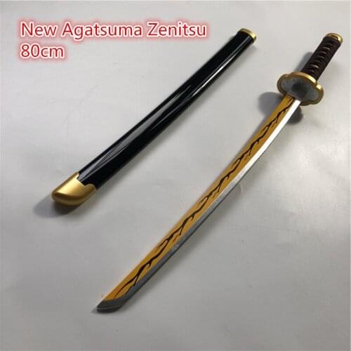 80cm Kimetsu no Yaiba Sword Weapon Demon Slayer New Agatsuma Zenitsu Cosplay Sword 1:1 Anime Ninja Knife wood toy