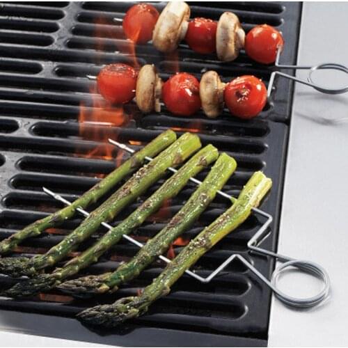 BBQ Accessories 8'' 20.5cm 4pcs Stainless Steel BBQ Skewer set Double Veggie Raft Wide Barbecue Skewers Grill Clips Needle