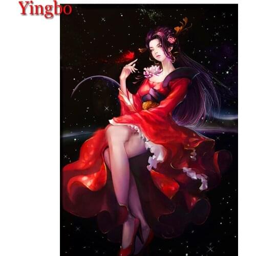 Diamond Embroidery Red dress, anime beauty 5D Diamond Painting Kits Cartoon Set Cross Stitch Mosaic Animal Home Decoration Gift