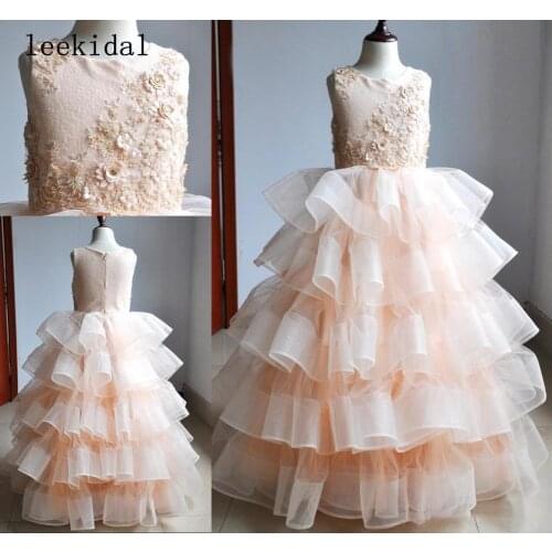 3D Floral Flowers Ball Gown 2020 Flower Girls Dresses For Wedding Party beading Sequins Ruffles Cheap First Communion Dresses
