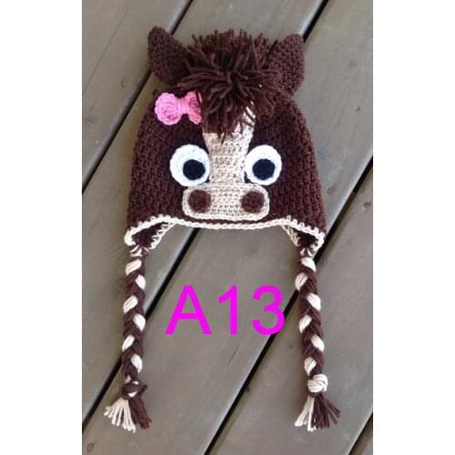 Free shipping, 30pcs/lot Crochet Horse Hat , Baby Crochet Hat Crocheted Hats For Kids ,Toddler Horse Hat 100% cotton NB-6years