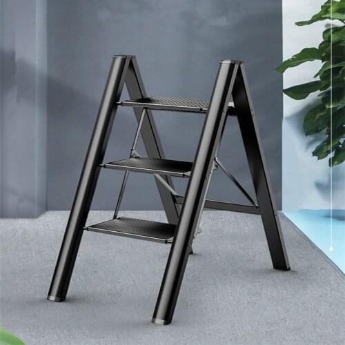 Household Step Ladder Aluminum Lightweight Folding with Anti-Slip and Wide Pedal for Home and Kitchen Space Saving Safety