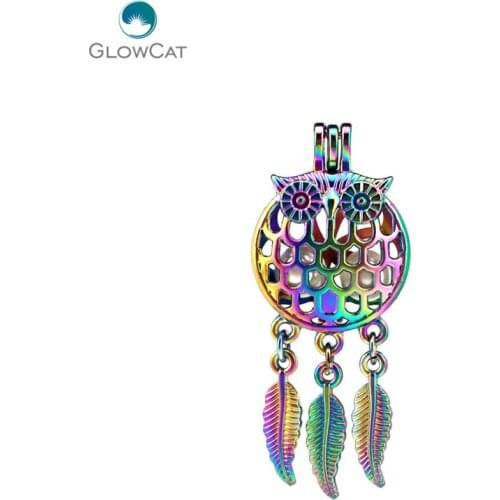 C707 5pcs/lot COLORS Multicolor Dream Catcher Beaty Owl Leaf Pearl Cage Pendant Pearl Locket Fairytale Party