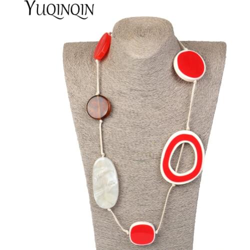 Long Rope Chains Big Fashion Necklace for Women Geometric Acrylic Resin Pendants Vintage Designer Necklaces Jewelry Wholesale