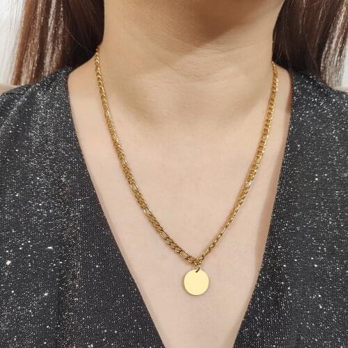 DOTIFI For Women Disc Pendant Necklaces Stainless Steel Gold And Silver Color Long Chain Necklace Engagement Jewelry Gift