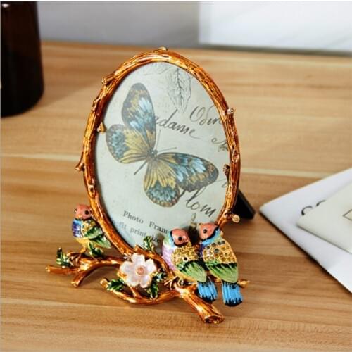 European Classical Zinc Alloy Photo Frame Set Table Creative Wedding Photo Childrens Picture Frame Cuckoo Bird Enamel
