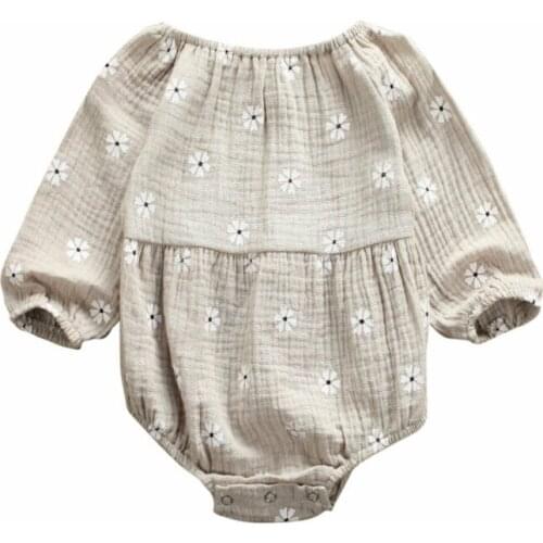 Newborn Infant Baby Girls Cotton Floral Long Sleeve Bodysuit Jumpsuit Clothes Outfit 0-24M