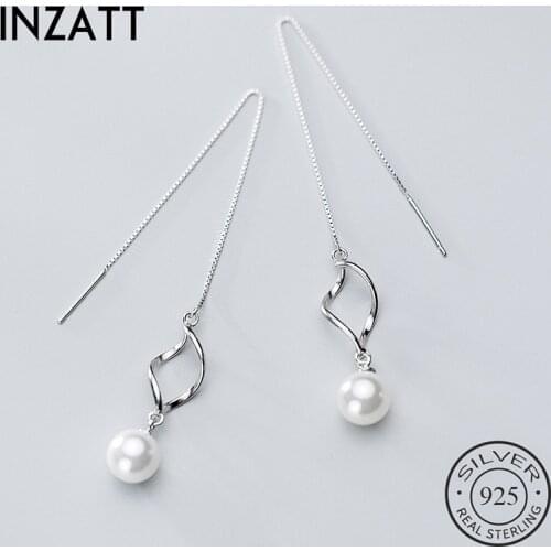 INZATT Real 925 Sterling Silver Chain Tassel Pearl Round Square Drop Earrings For Charming Women Fine Jewelry Cute Accessories