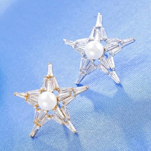 Exquisite Crystals CZ Pentagonal star collar shirt Pin Brooch fashion ornament jewelry for lady