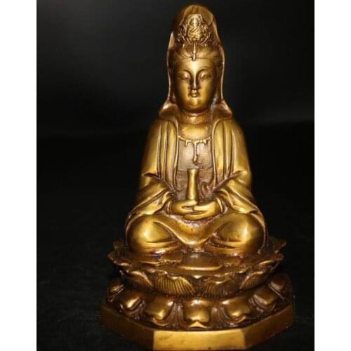 China brass lotus Goddess of mercy bodhisattva Buddha crafts statue