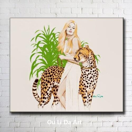 Classical leopard and beauty scenery oil paintings canvas printing printed on canvas home wall art decoration picture