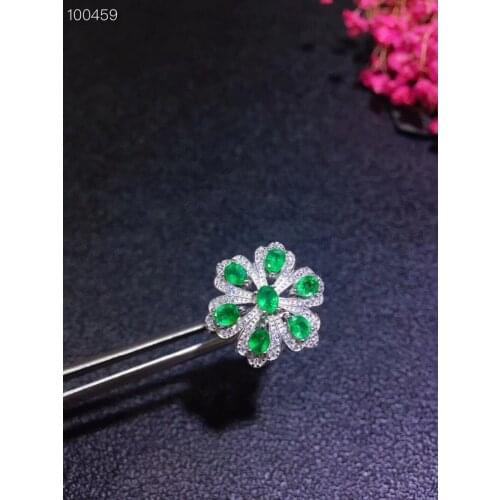 Natural green emerald stone Ring Natural gemstone ring S925 silver Luxurious big Sun flower round women party gift fine Jewelry