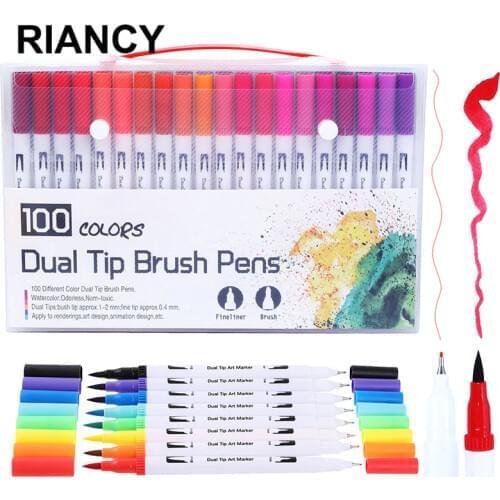 Sketching Markers Colors FineLiner Dual Tip Manga Brush Pens Drawing Painting Watercolor Art Marker Pens Office School 04350